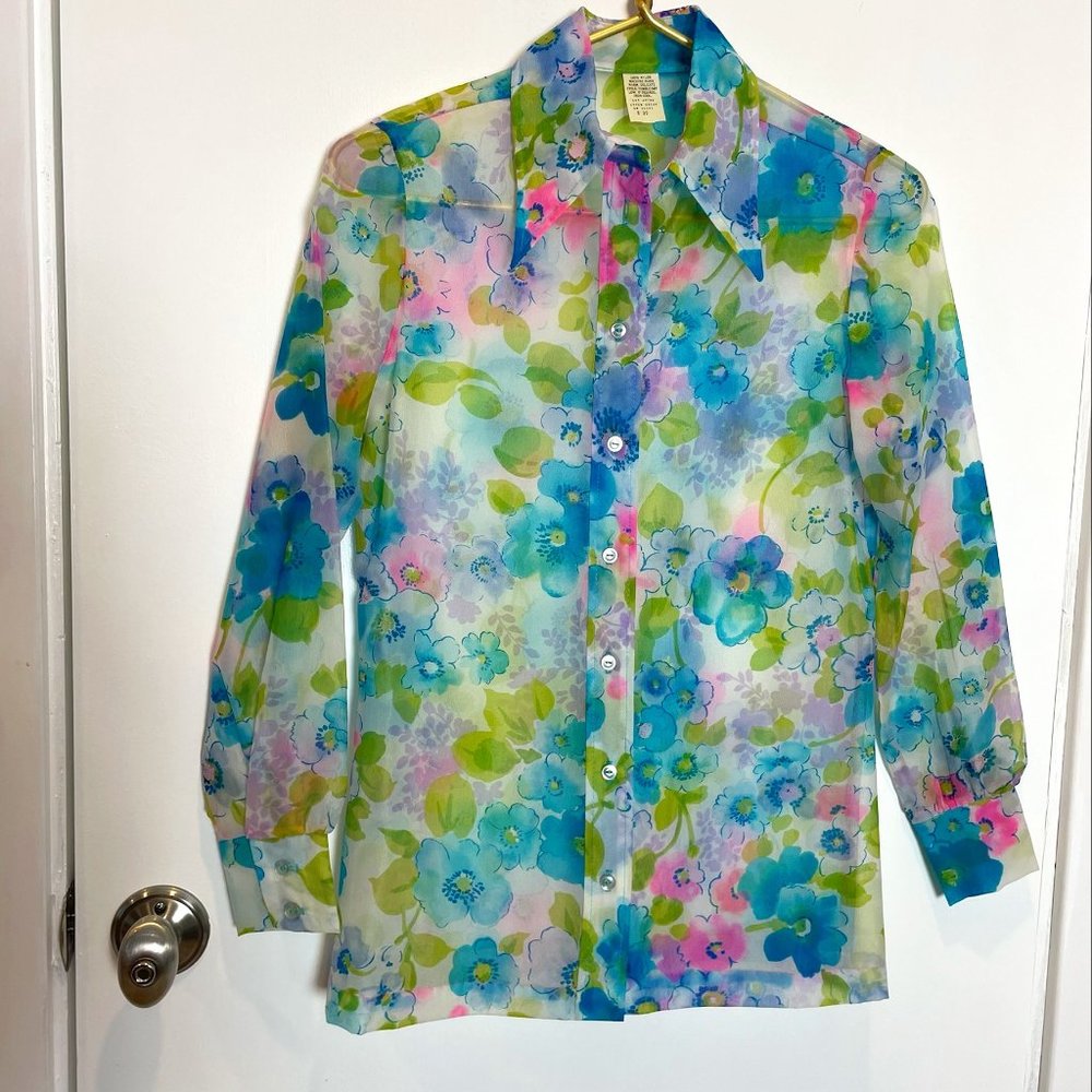 Vintage sheer floral print blouse.